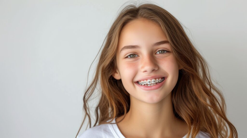 Teen girl smiling with braces